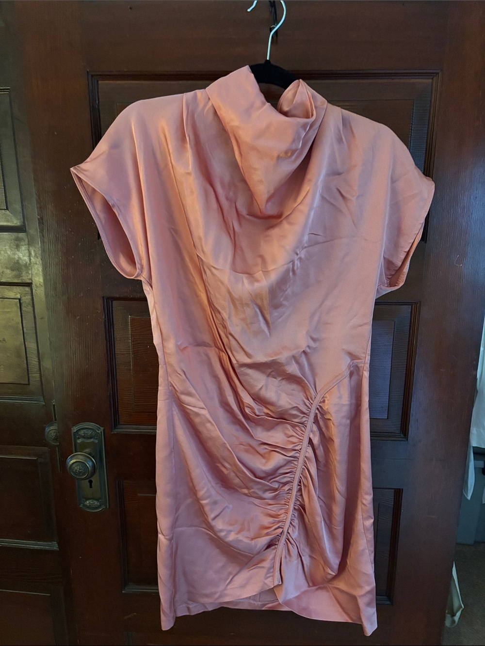 Anthropologie Rose Blush Satin Cowl-Neck Mini Dress